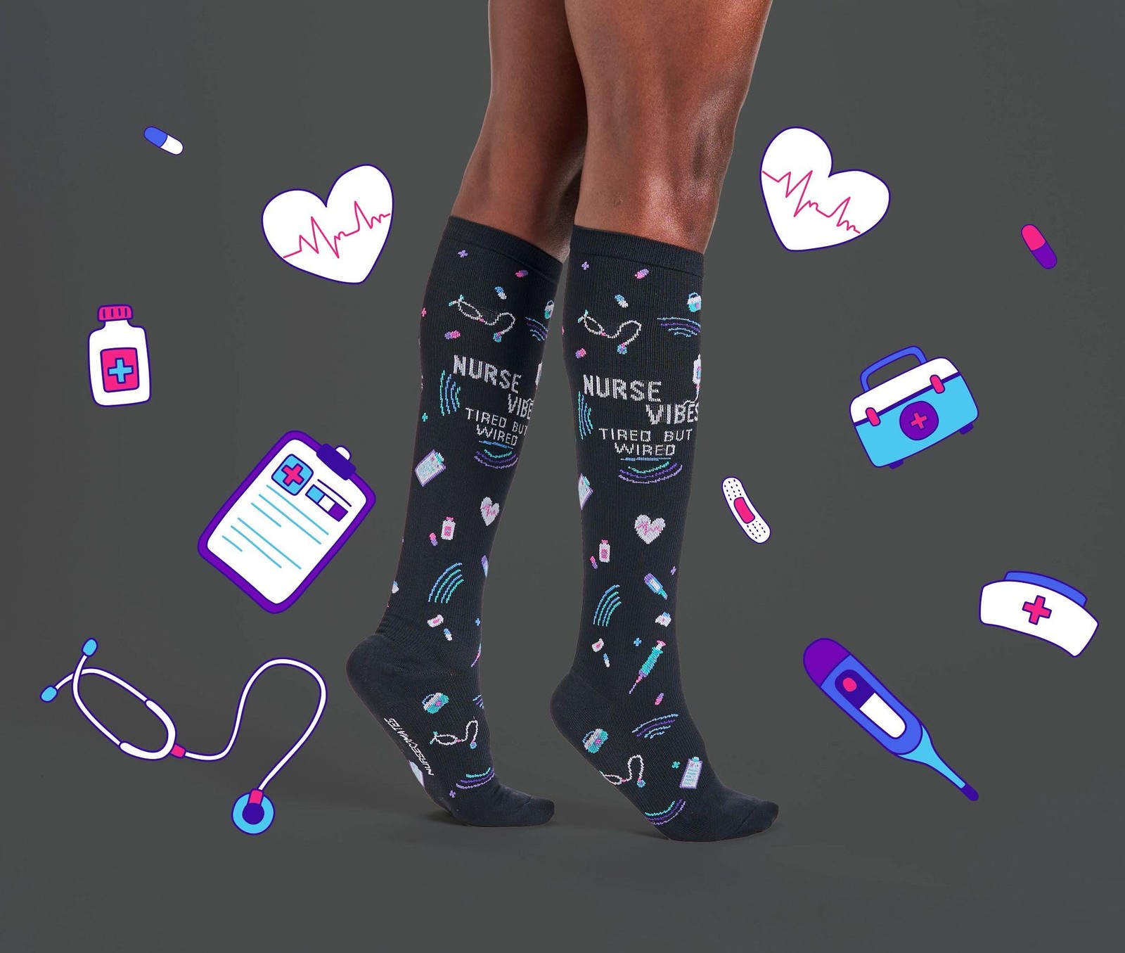1 Pair Wide Calf Women Socks Up To 22 Inch 1214 mmHg Compression Nurse