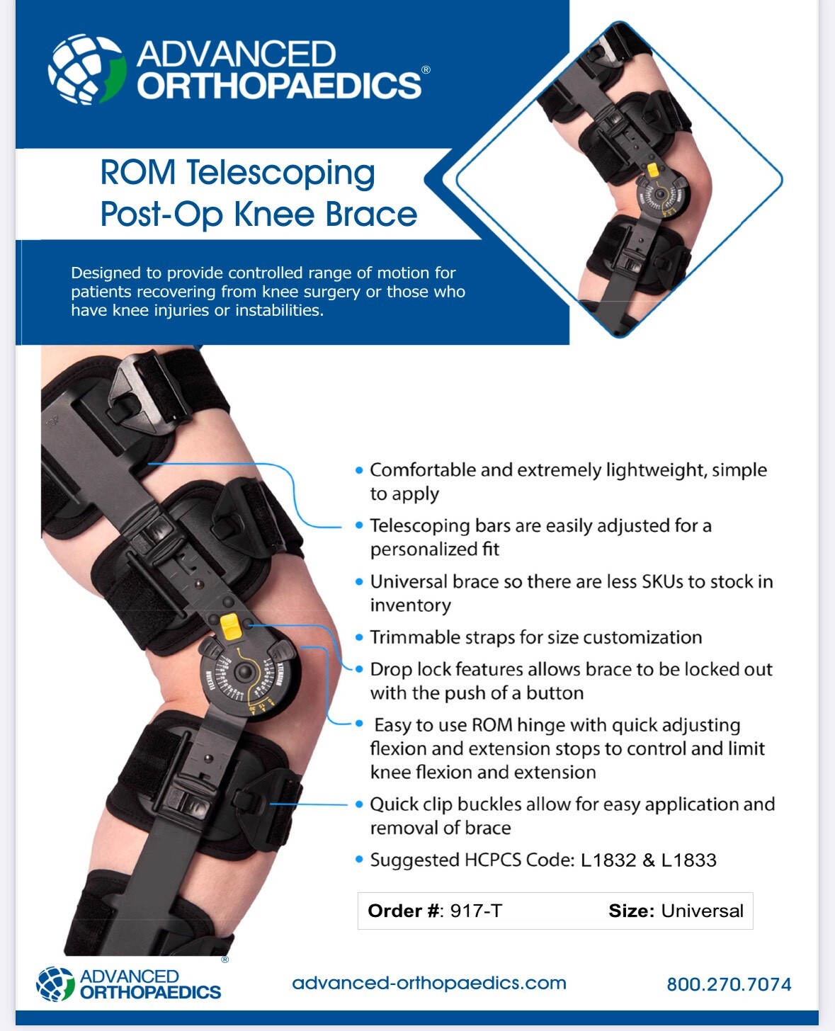 Advanced Orthopaedics Hinged Range Of Motion Knee Brace