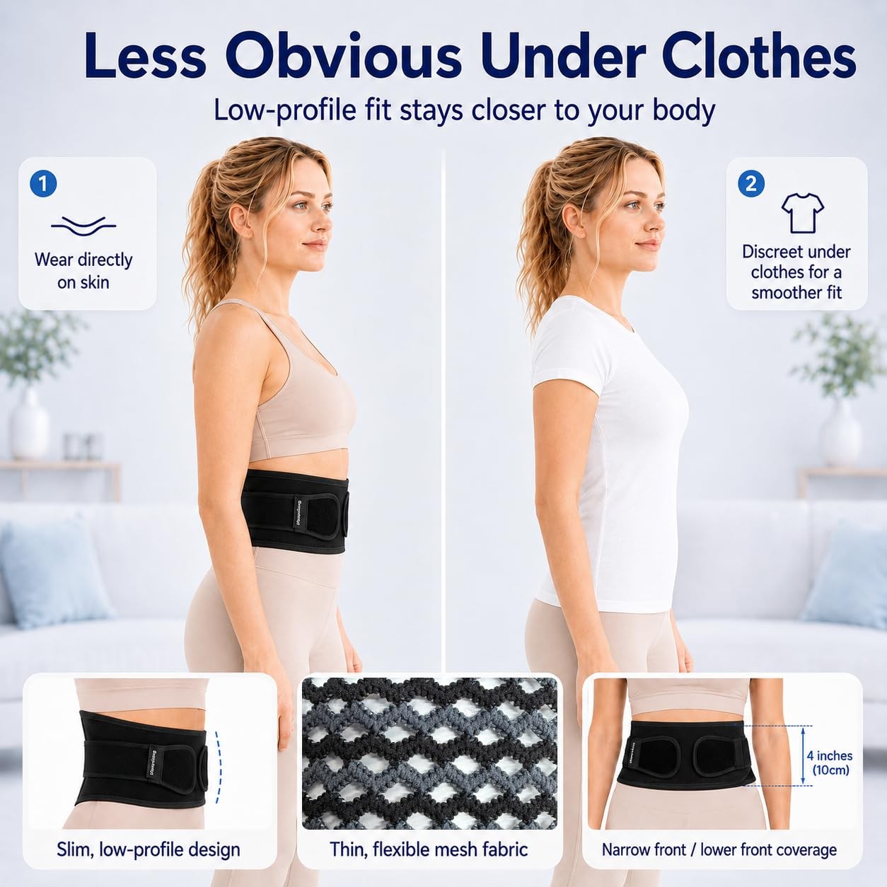 TitanGuard Breathable Thin Back Brace XS/S(Waist:27.5″-35″), Black and Grey