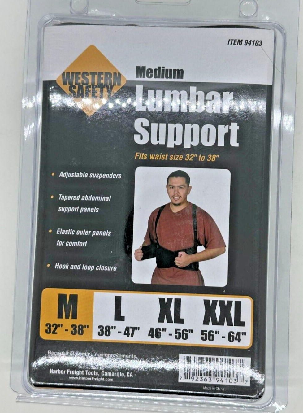 Western Safety Lumbar Support Medium 32″ – 38″ Adjustable Abdominal panels Elast