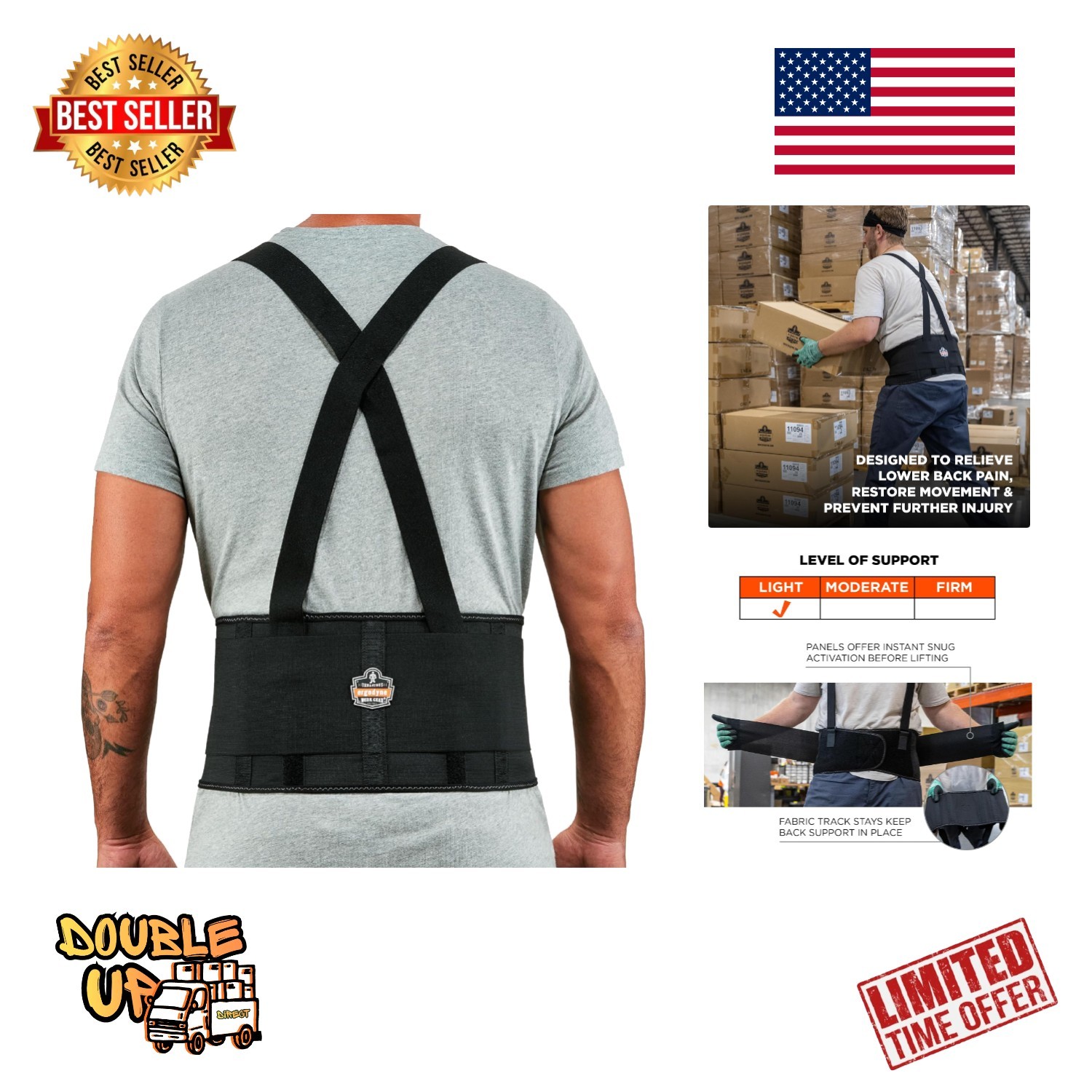 ProFlex 1650 Elastic Back Support Belt – Large, Removable Straps for Comfort