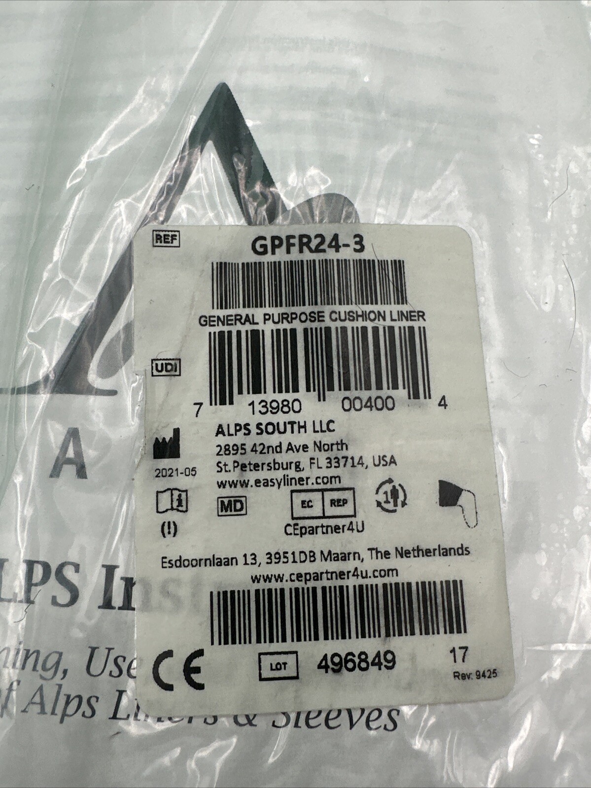 Alps General purpose Cushion Prosthetic liner,Sz 24. 3mm Thick, GPFR24-3