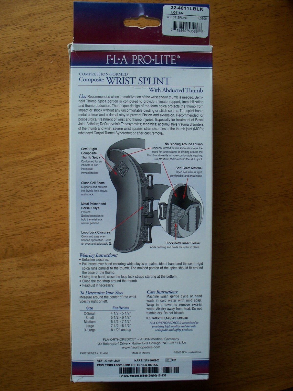 Fla Orthopedics, Composite Wrist Splint w/ Abducted Thumb, Left, XL, New in Pkg