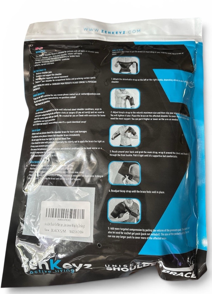 ZENKEYZ Shoulder Brace Compression & Support Unisex Black Small-Med