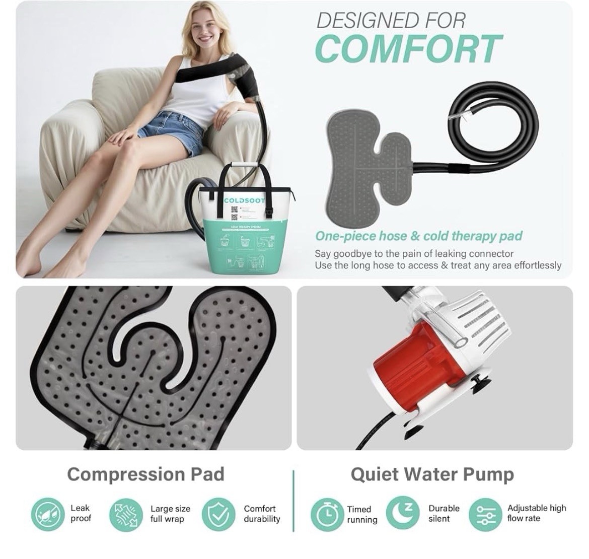 COLDSOOT Cold Therapy System Shoulder Machine w/ Compression Pad Timer 9 Qt