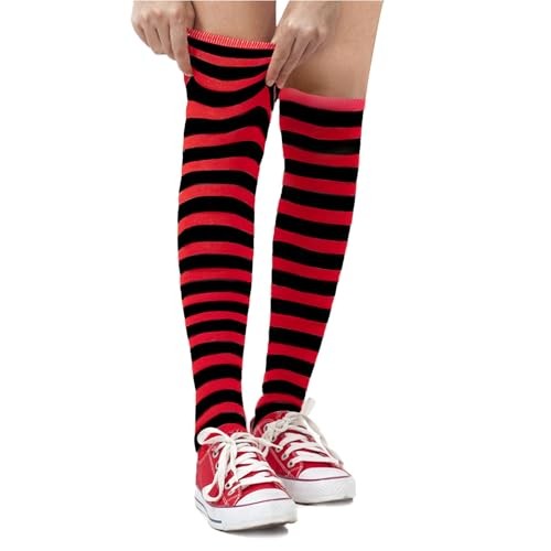 Cotton Striped Socks for Adults – Striped Knee High Socks for Men Red & Black