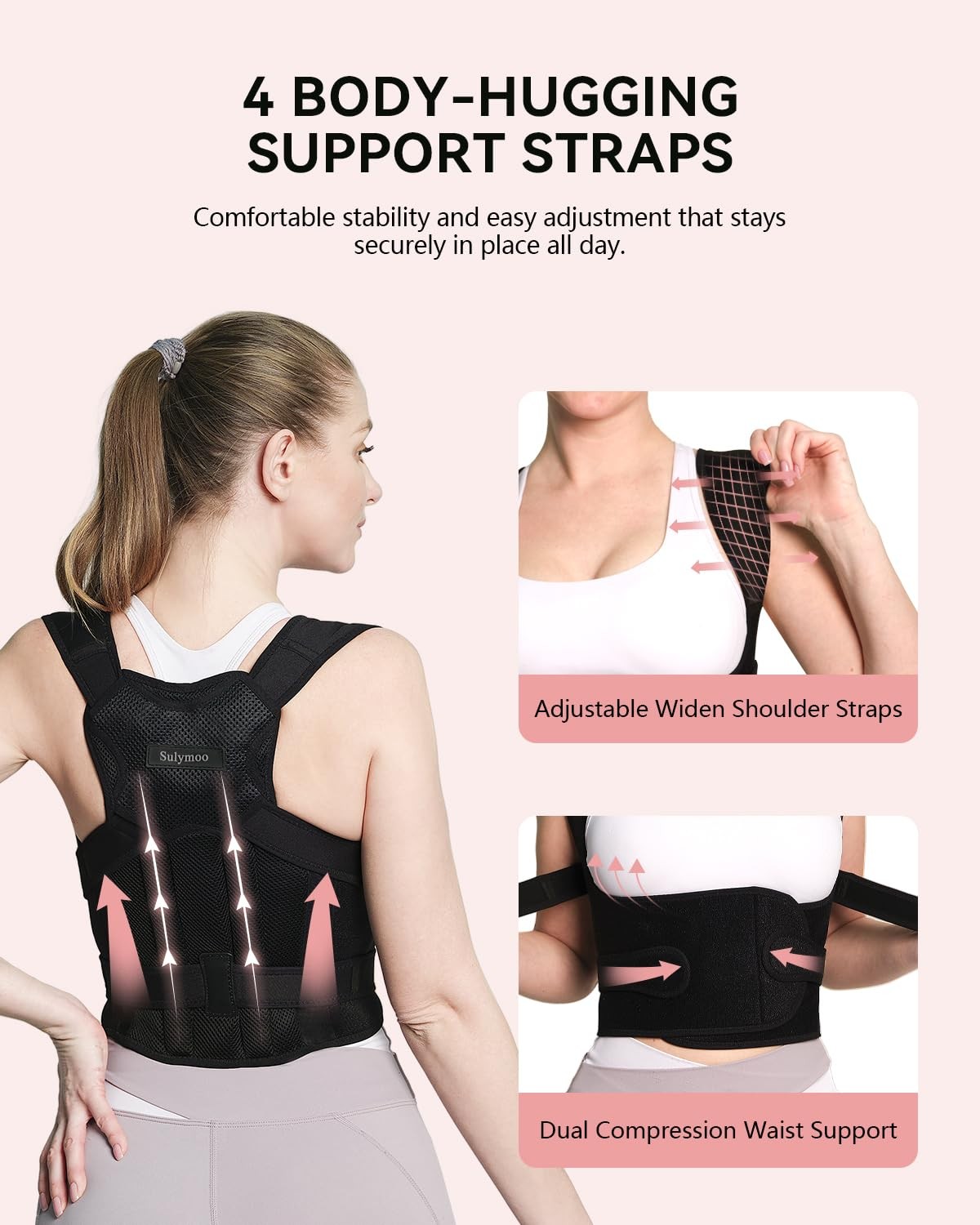 Sulymoo Posture Corrector for Women and Men, Back Brace with Medium, Black