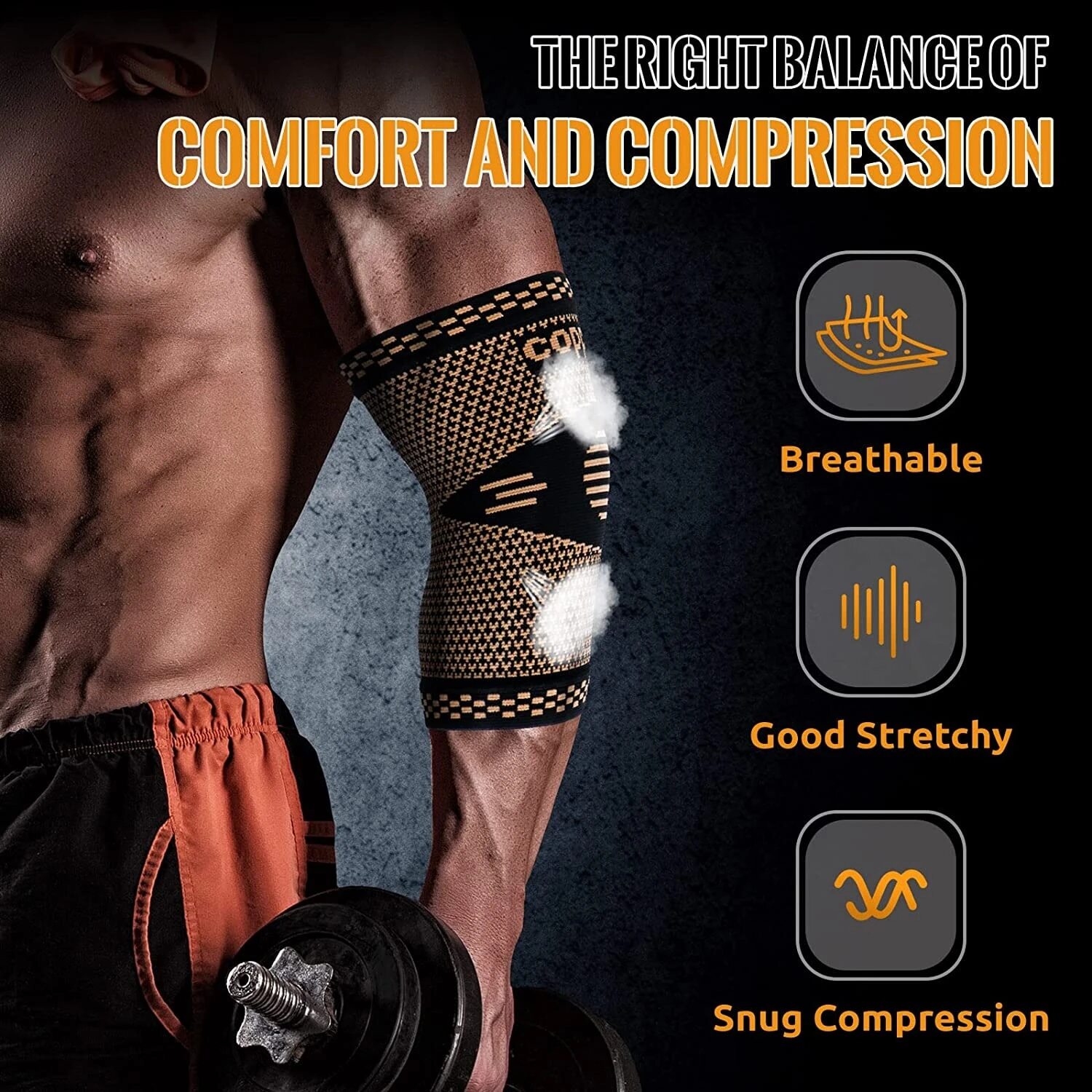 Copper Elbow Brace Compression Support Sleeve Arthritis Tendonitis Men & Women