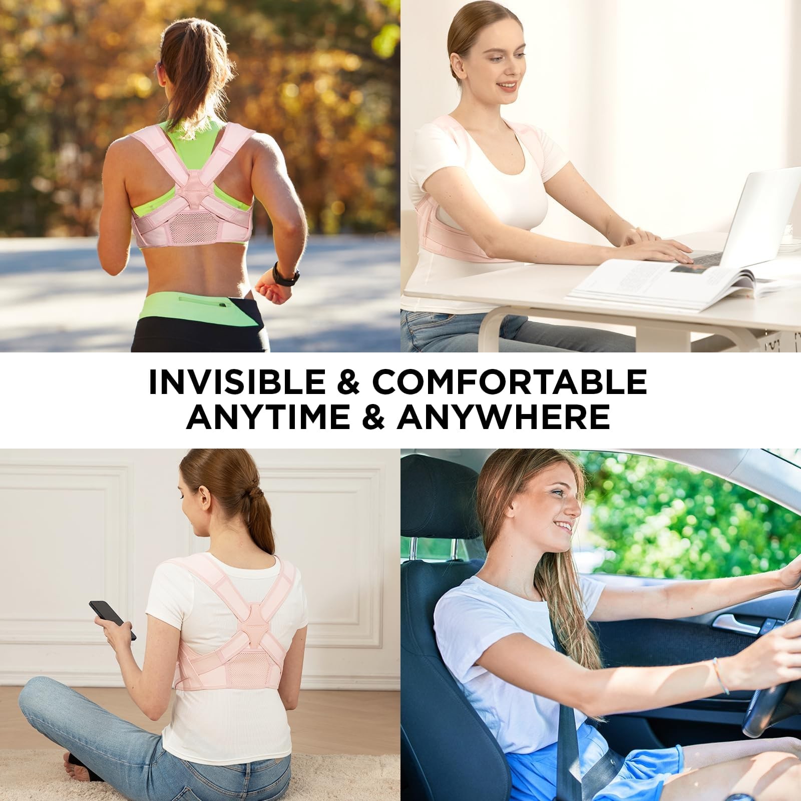Vicorrect Posture Corrector for Women and Men: Adjustable Brace M/L, Pink