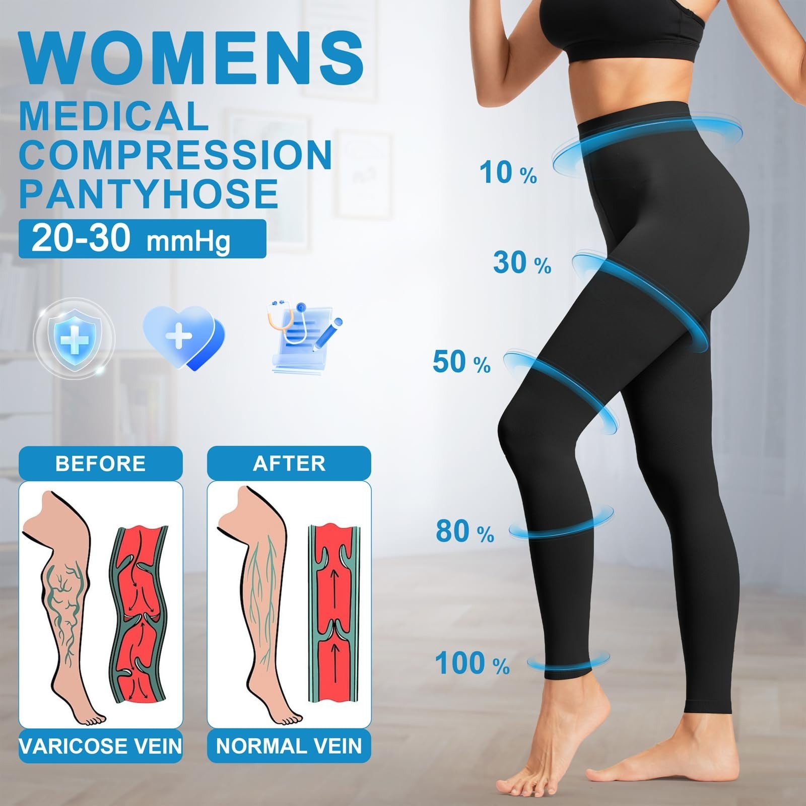 20-30 mmHg Medical Compression Pantyhose for Men & Women – Footless Support Stoc