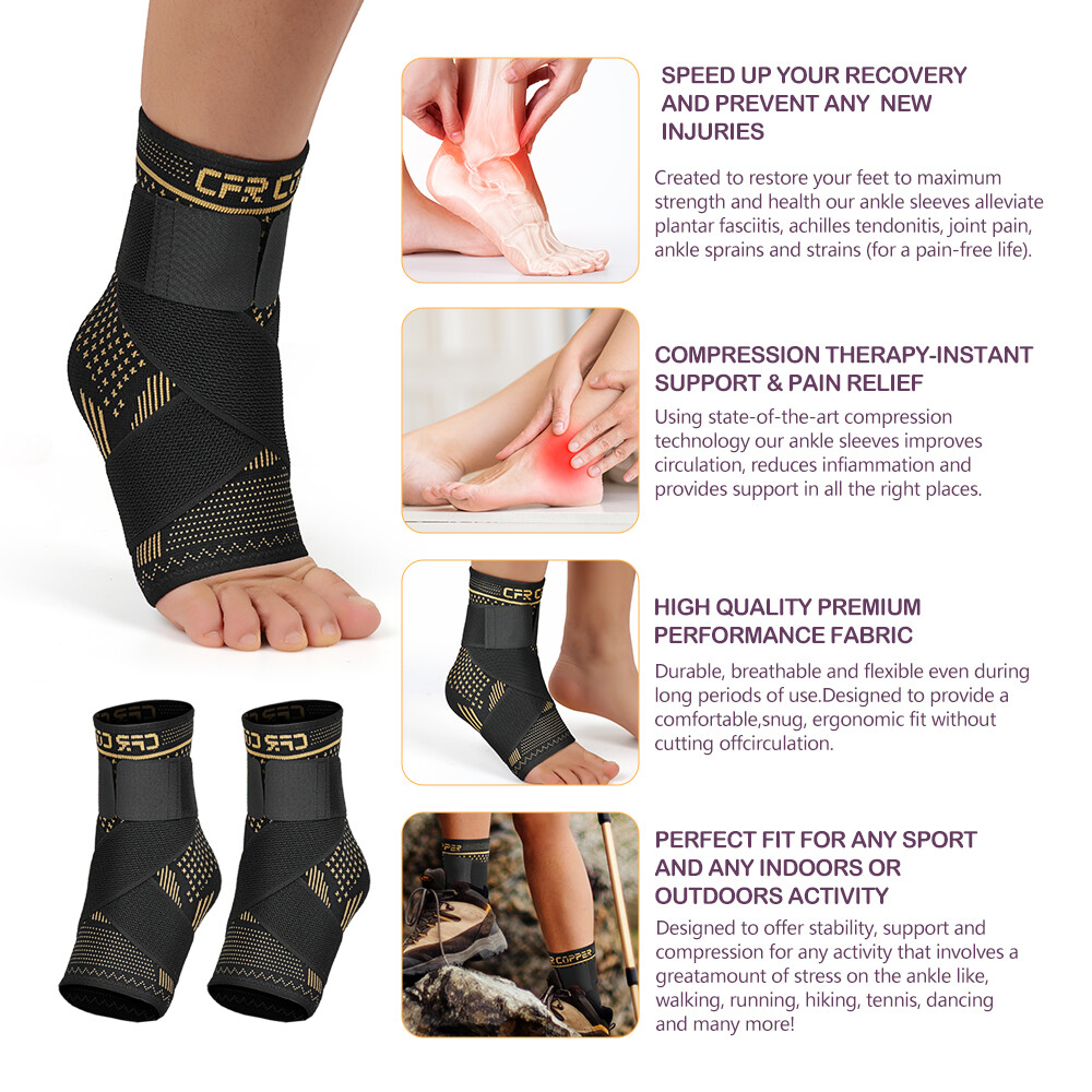 Copper Ankle Brace Adjustable Compression Sleeve Heel Brace Achilles Tendonitis