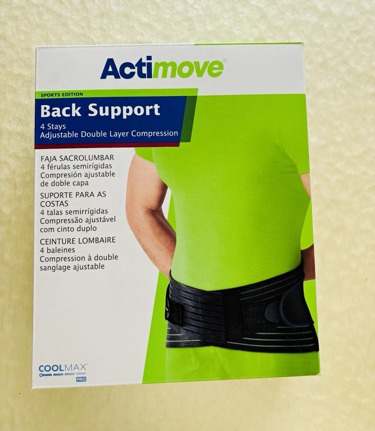 Actimove Sports Back Support Belt XL Adjustable Double Layer Compression COOLMAX
