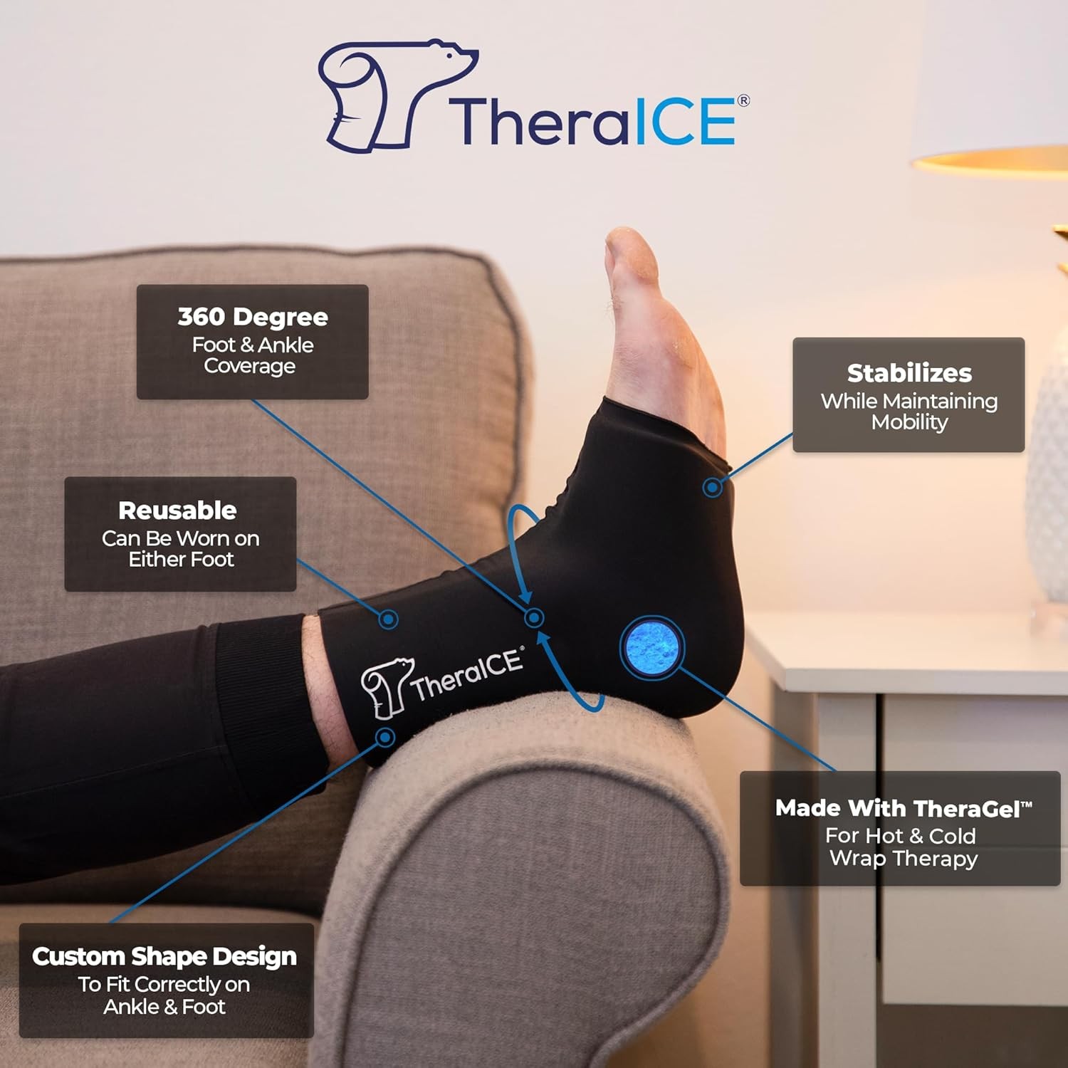 Ankle Ice Pack Wrap Swelling & Sprained Ankle Brace Women Men Cold Therapy Foot