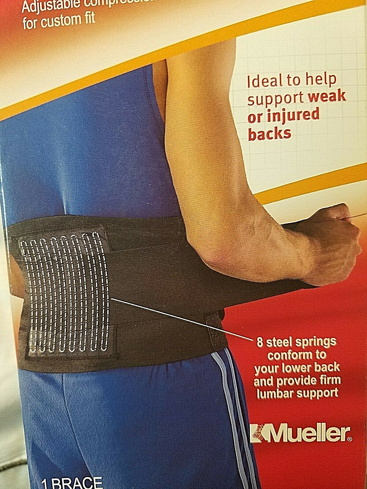 NIB MUELLER ADJUSTABLE BACK BRACE 6711 MAXIUMUM SUPPORT ONE SIZE FITS MEN/WOMEN