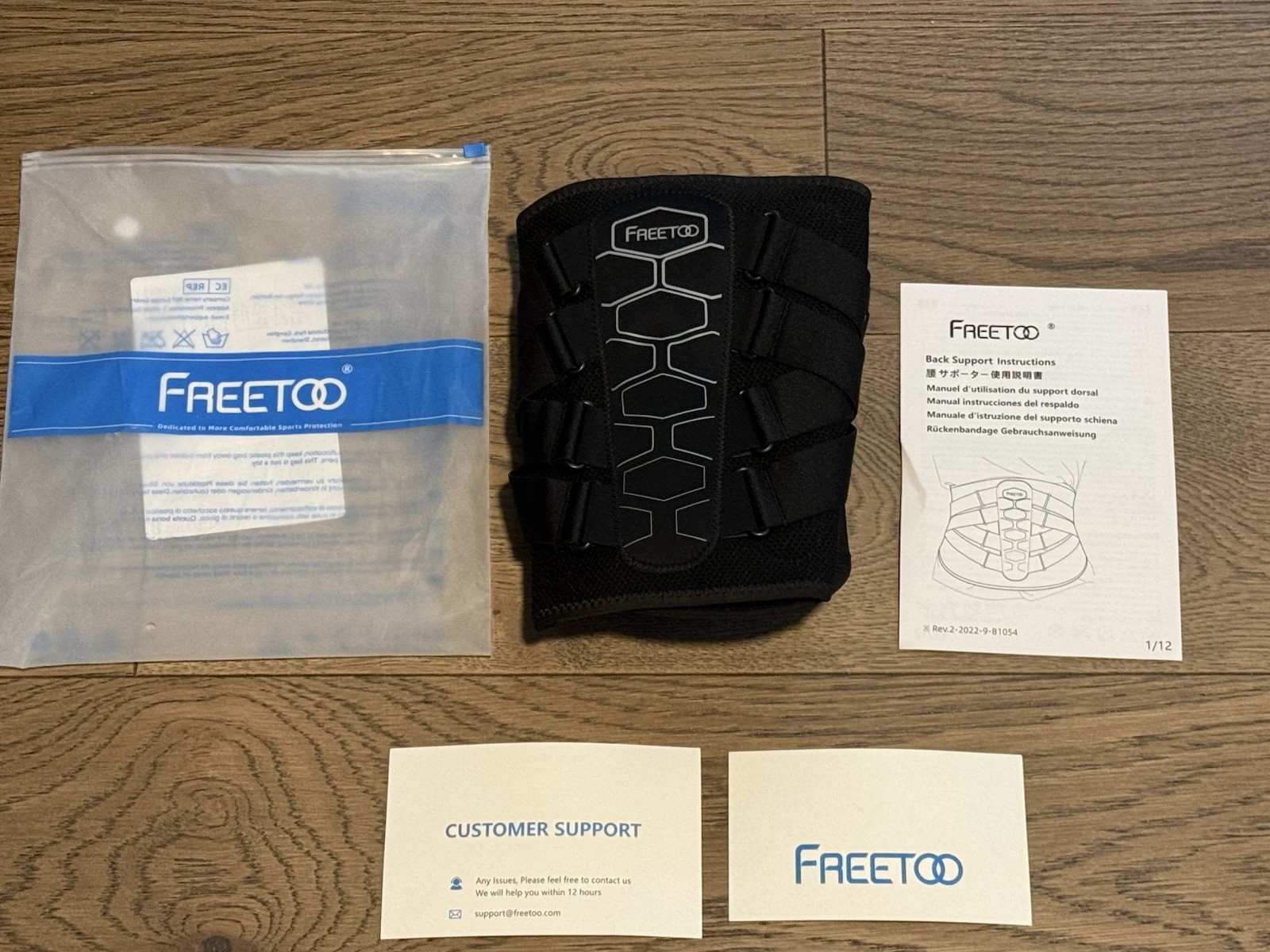 FREETOO Lumbo-Sacral Back Brace, Black Large