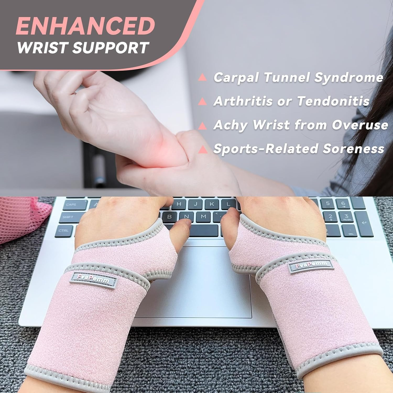 2 Pack Copper Wrist Brace Support for Carpal Tunnel, Pain Relief, Arthritis, Ten