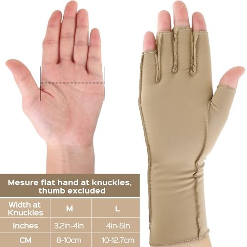 Arthritis Compression Gloves Fingerless Carpal Tunnel Relief 3 Pairs Large Nude