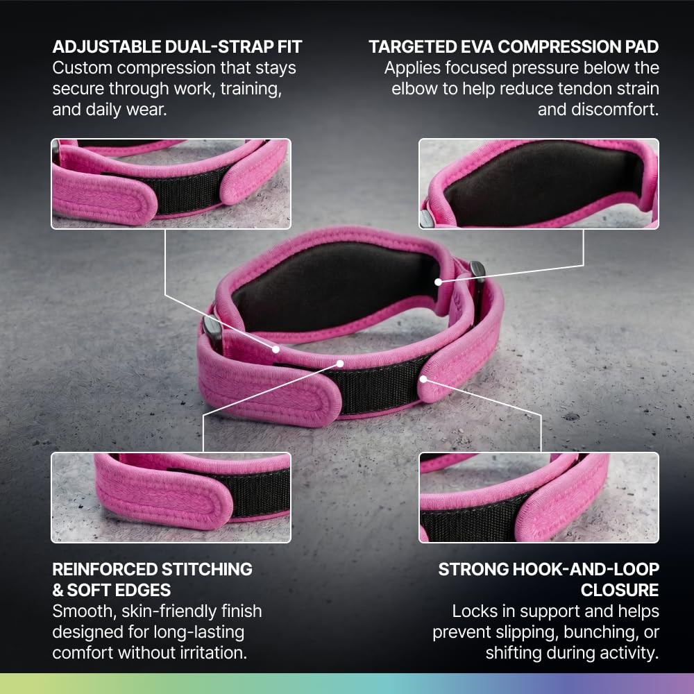 Modvel Adjustable Elbow Patellar Tendon Support Strap, Golf & One Size, Pink