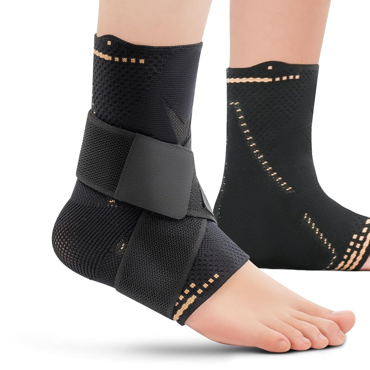 3D Ankle Brace for Women & Men, 2 Pack Ankle Compression Sleeve Support Copper