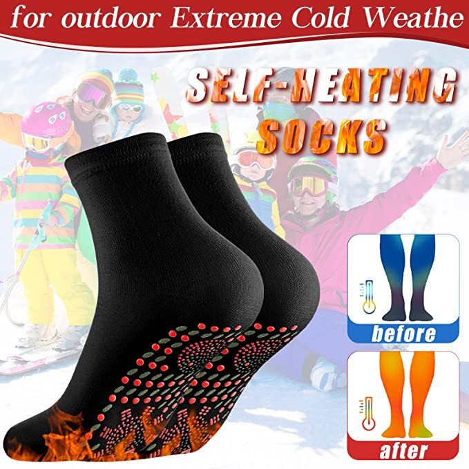 3 Pair Self Heating Tourmaline Socks Heated Socks for Women & Men Black Warm 3PK