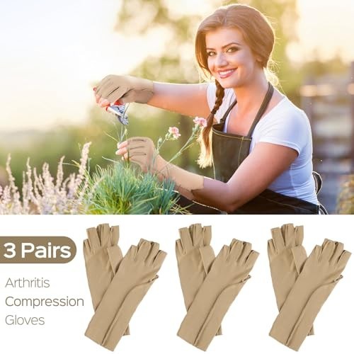 Arthritis Compression Gloves Fingerless Carpal Tunnel Relief 3 Pairs Large Nude