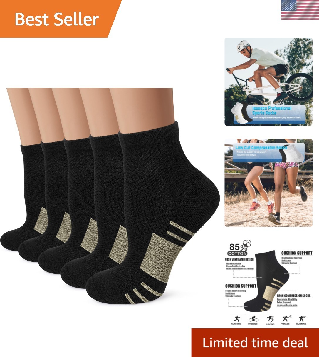 Copper Compression Ankle Socks for Enhanced Circulation – Large-XLarge Size