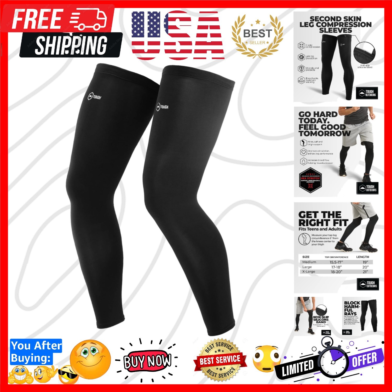 Leg Compression Sleeve – Leg Sleeves for Men & Women – Compression Calf Sleev…