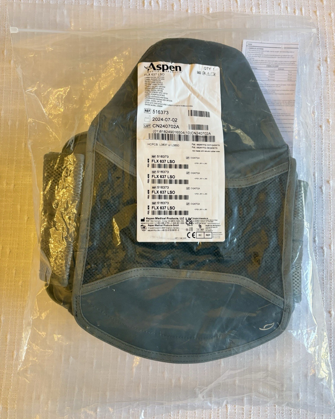 Aspen Back Brace, 10 Available, FLX LSO:637,650: New Unopened Original Packaging