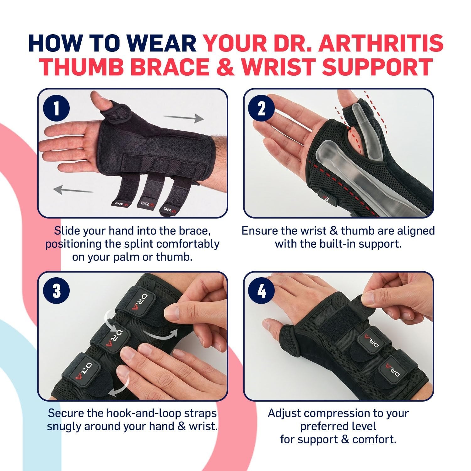 Dr. Arthritis Thumb & Wrist Support Brace & Handbook Size M/L Right Hand NEW