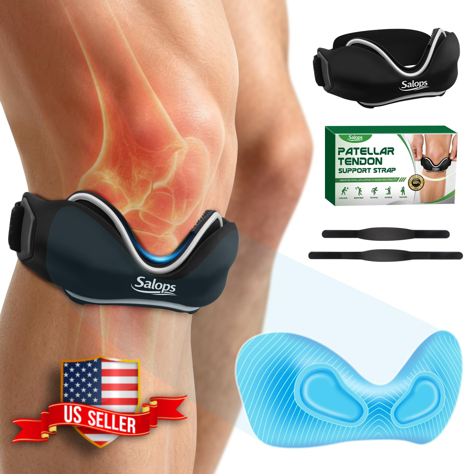 Patellar Tendon Support Strap, Adjustable Non-Slip Knee Brace for Pain