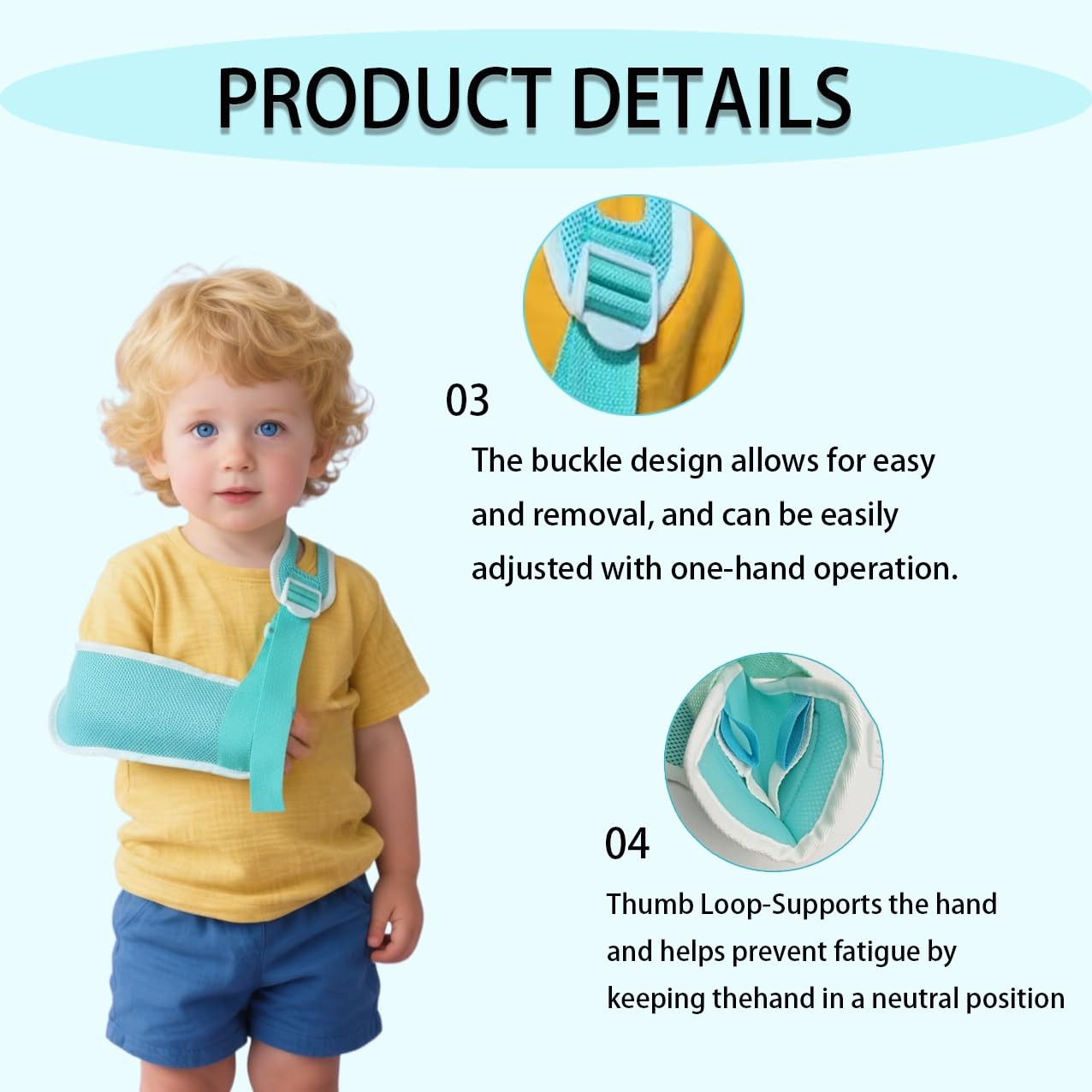 Adjustable Kids Arm Sling Shoulder Support PostOperative Brace Blue Small