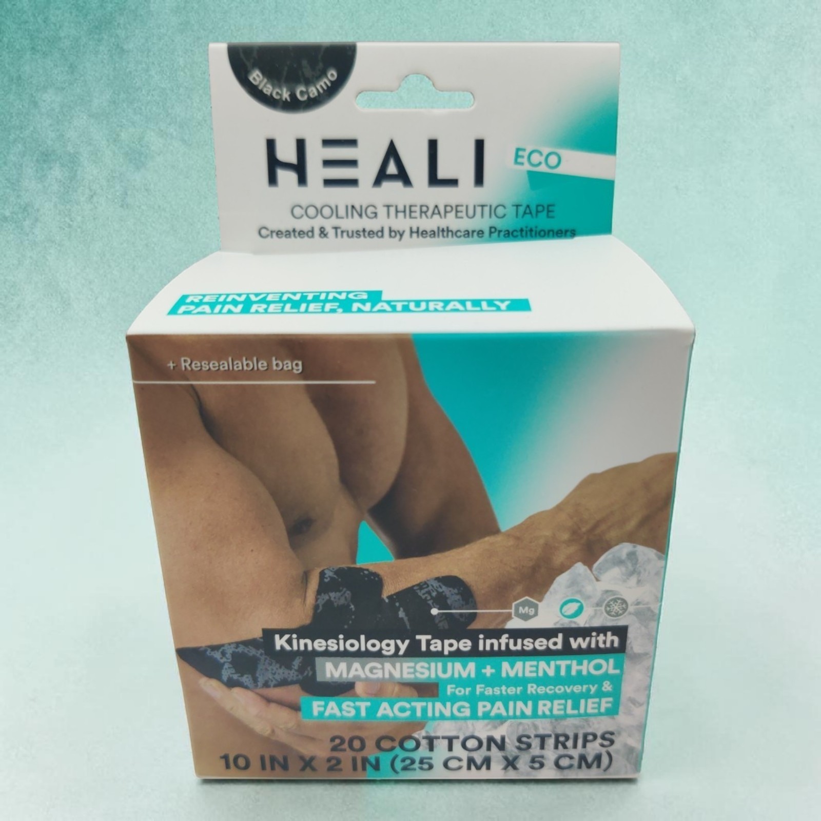 HEALI Cooling Therapeutic Tape Kinesiology Tape Infused w Magnesium Black Camo
