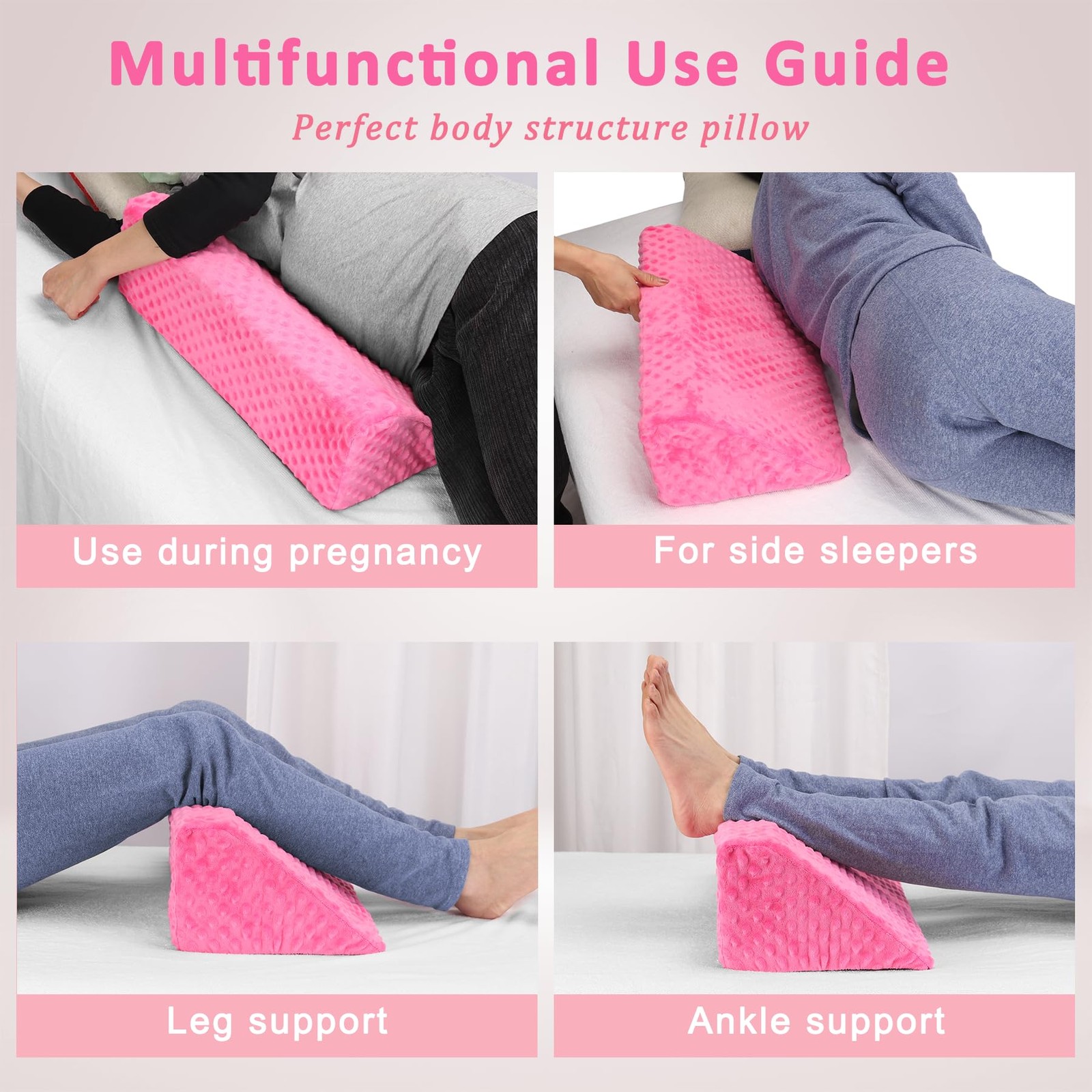 Jacobable Wedge Pillow for Side Sleeping, Body Positioning Foam 5x2x1, Pink