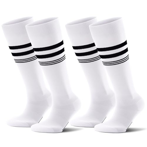 Striped Soccer Softball Socks for Youth Kids Men and Medium White(2 Pack)