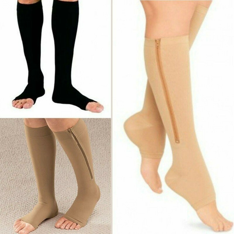 Zip Up Compression Socks with Zipper Supports Leg Knee Stockings Open Toe US