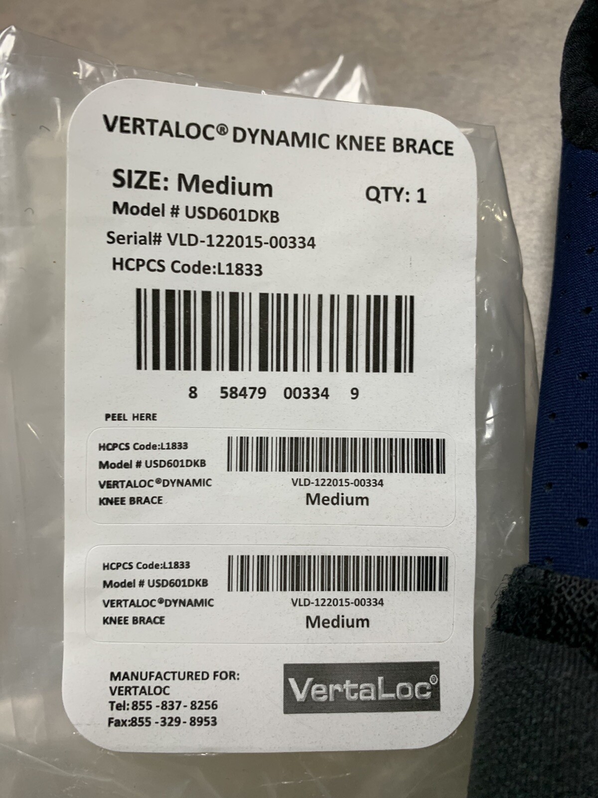 Vertaloc Dynamic Knee Brace Size Medium USD601DKB New In Original Sealed Package