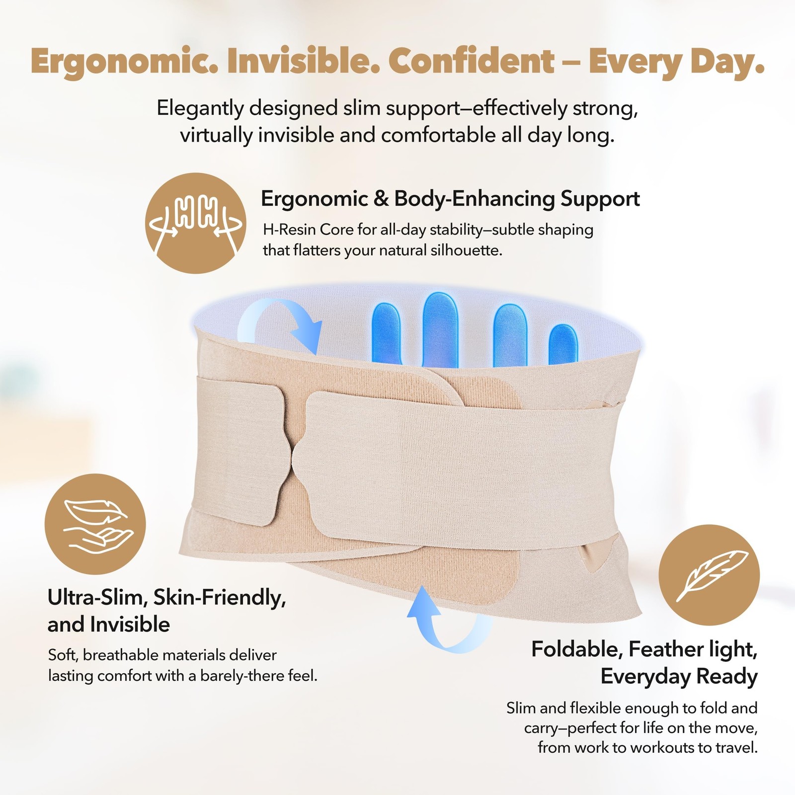 Slim Fit Lower Back Brace – Ultra-Thin Ergonomic H-Shaped Resin Support, S