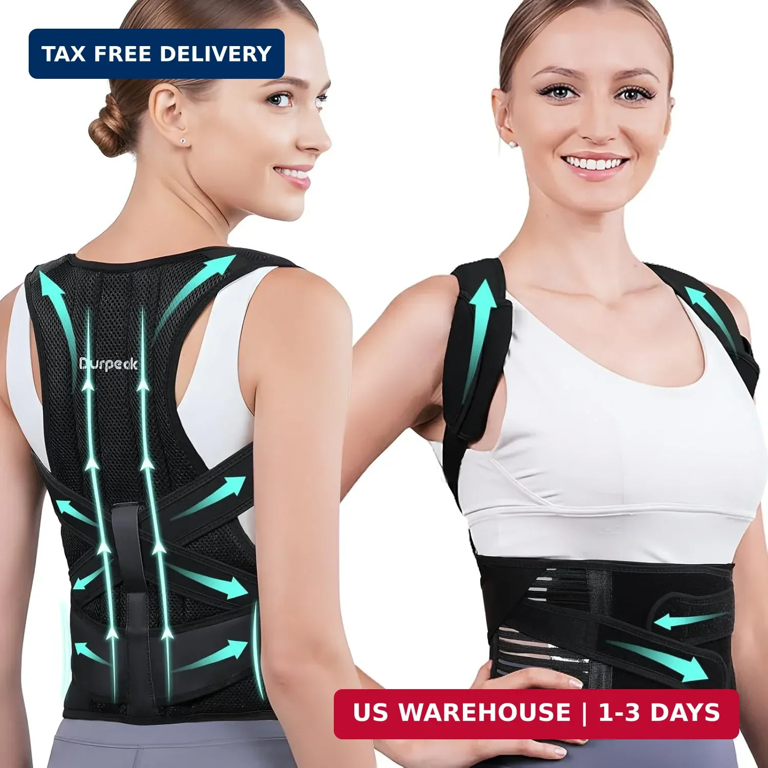Posture Corrector for Women and Men, Full Back Brace Support with Adjustable Sho