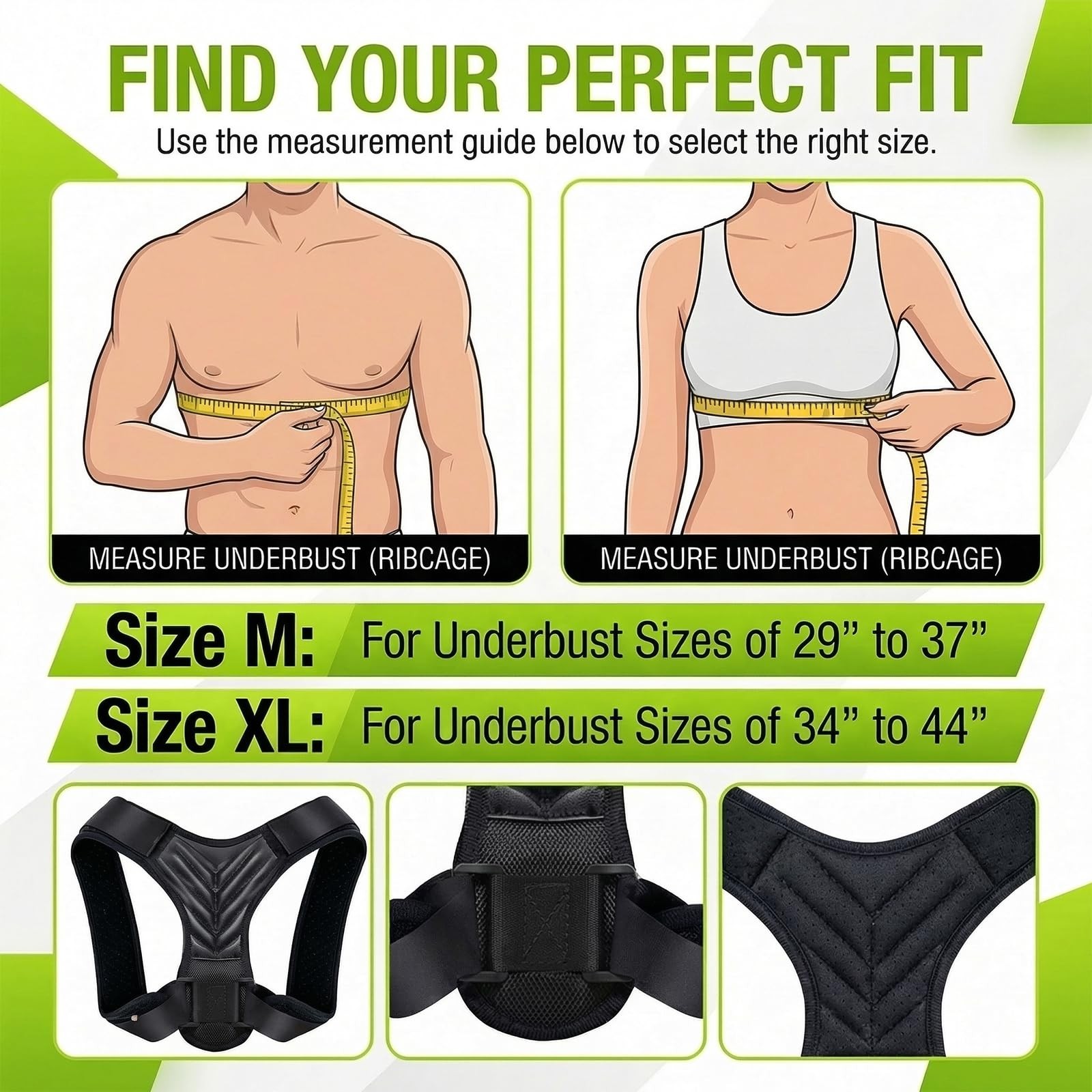 Posture Corrector for Women & Men, Adjustable Back Support Medium, Black