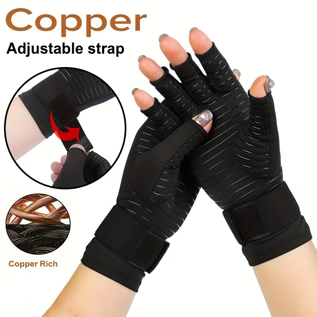 Copper Arthritis Compression Gloves Hand Support Pain Relief Joint Self Care