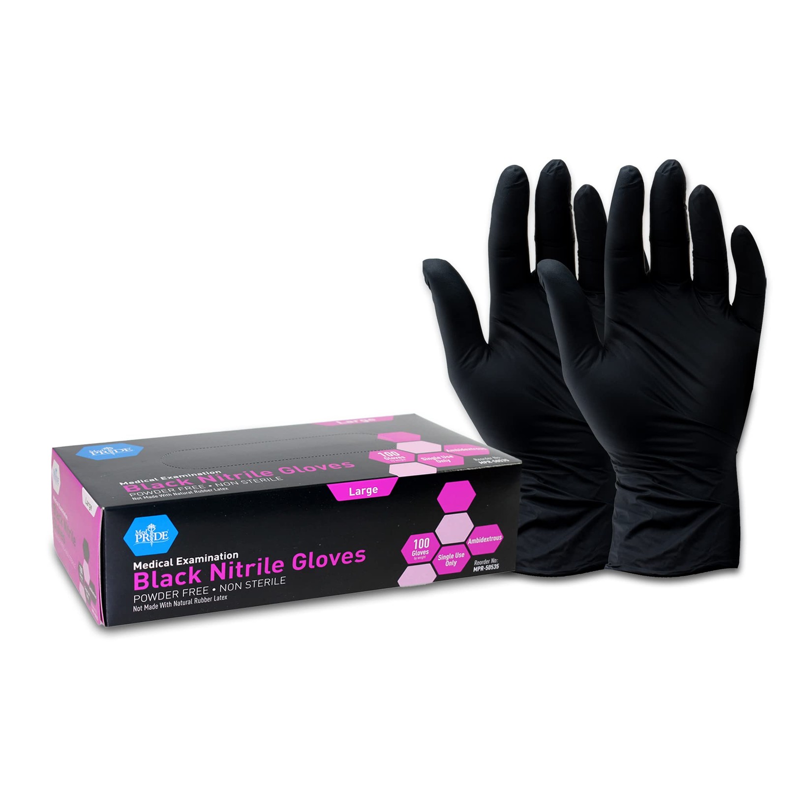 MED PRIDE Strongest Nitrile Medical Exam Gloves, 4 Large (Pack of 100), Black