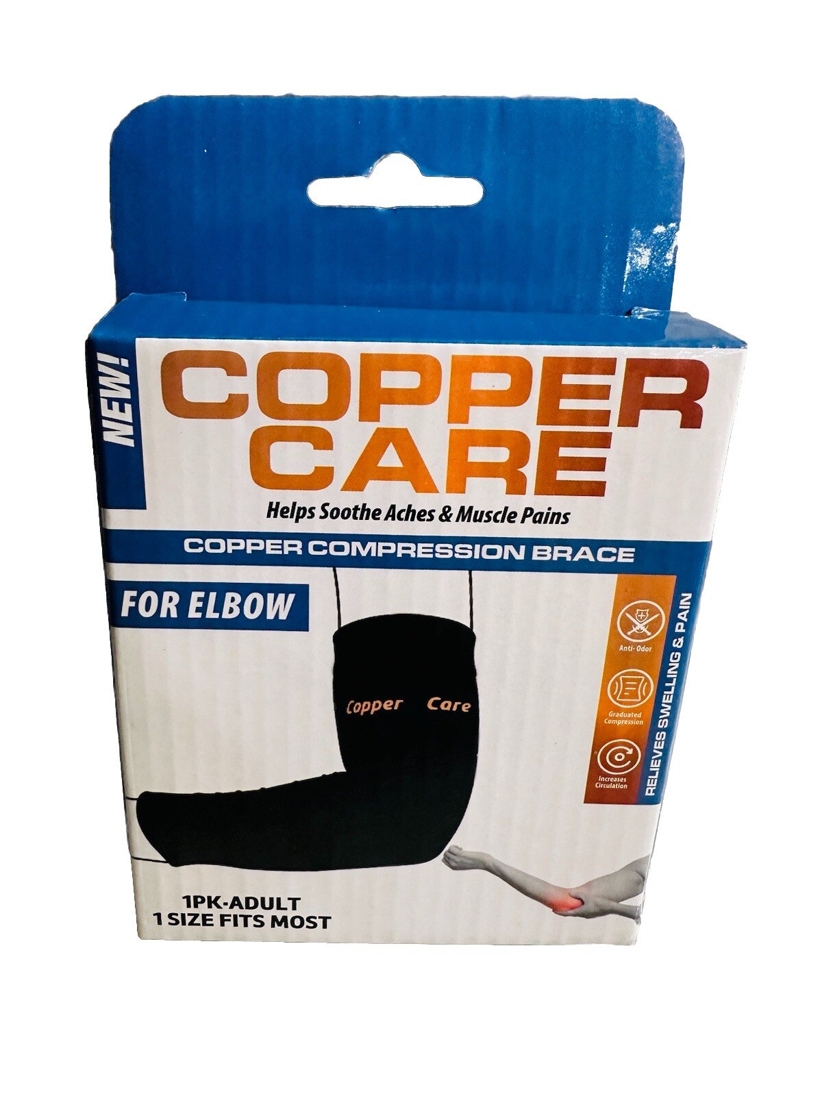 NIP Copper Care Copper Compression Brace for Elbow 1 Pack Adult 1 Size Fits Most