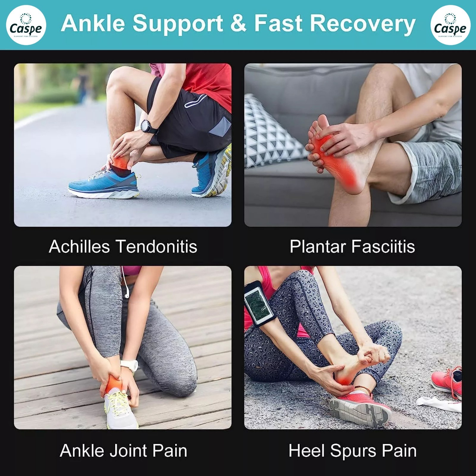 Caspe 2X Ankle Brace Support Compression Sleeve Fasciitis Pain Relief Foot Wrap