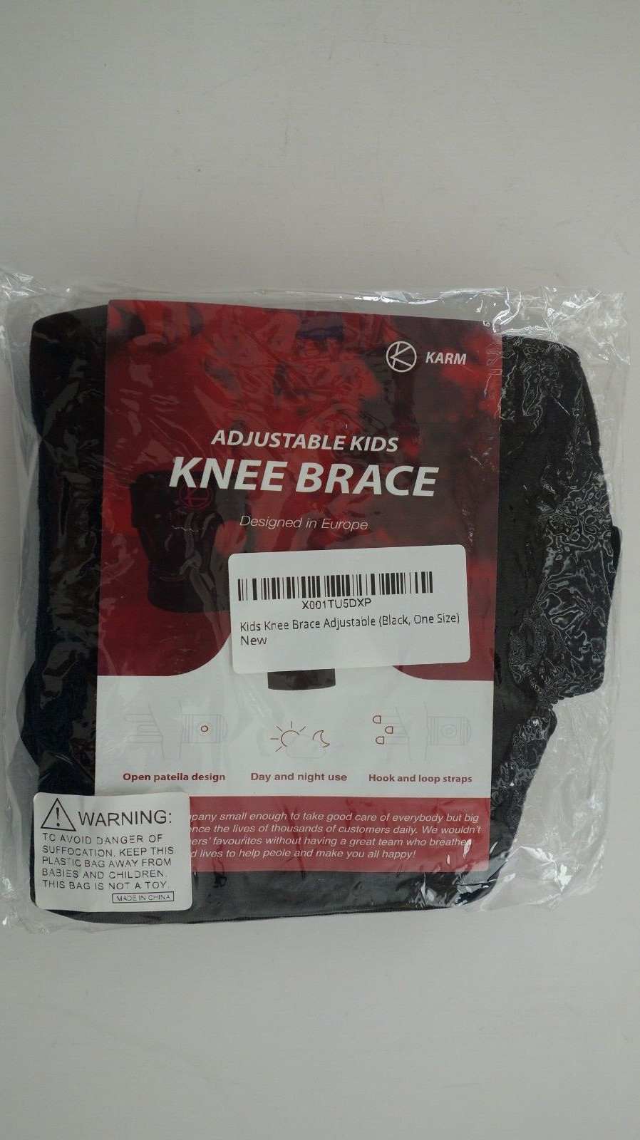 Karm Adjustable Kids Knee Brace Open Patella Design Black Day & Night Use New