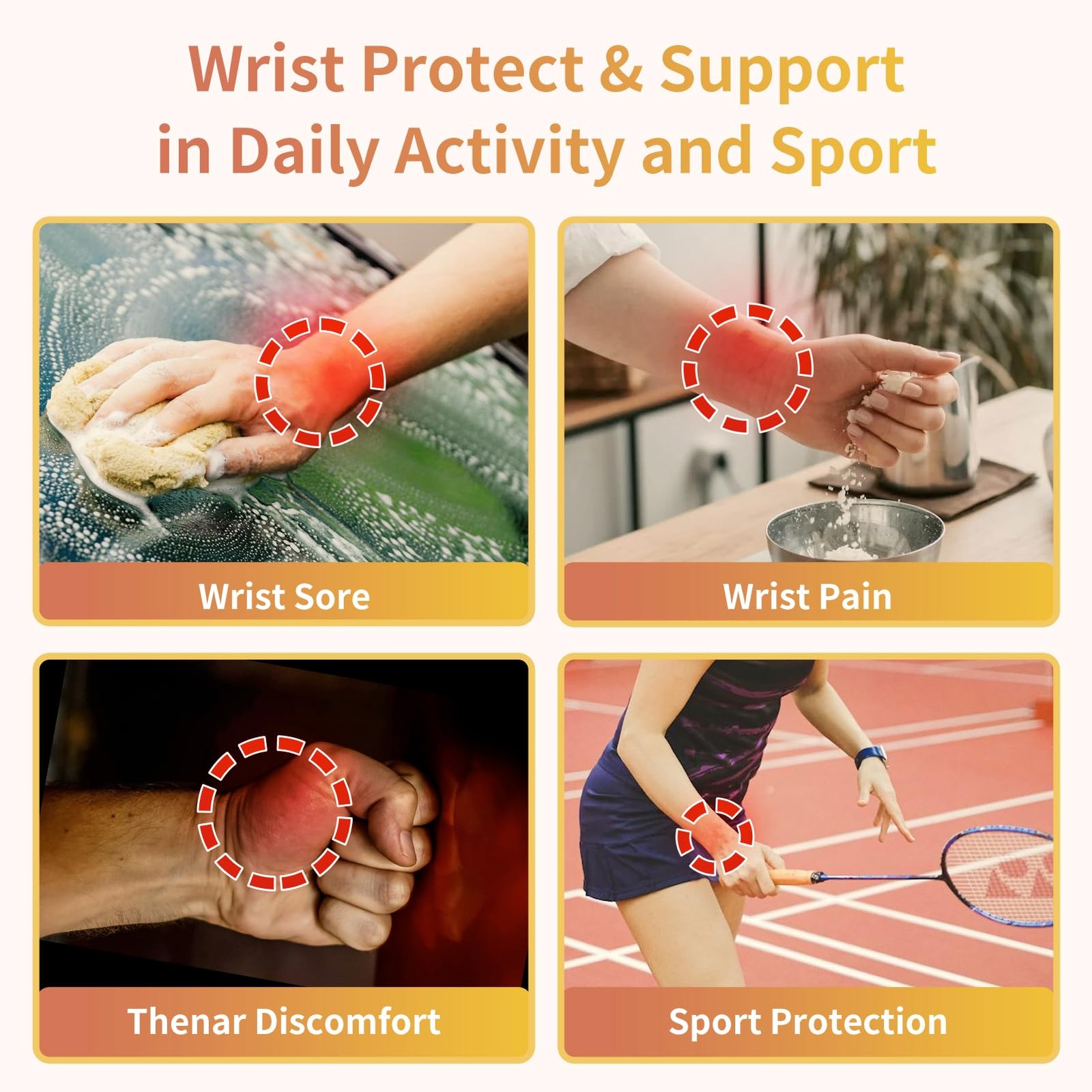 2 PCS Beige Breathable Wrist Brace, Elastic Band, Carpal Tunnel Support, Sprain