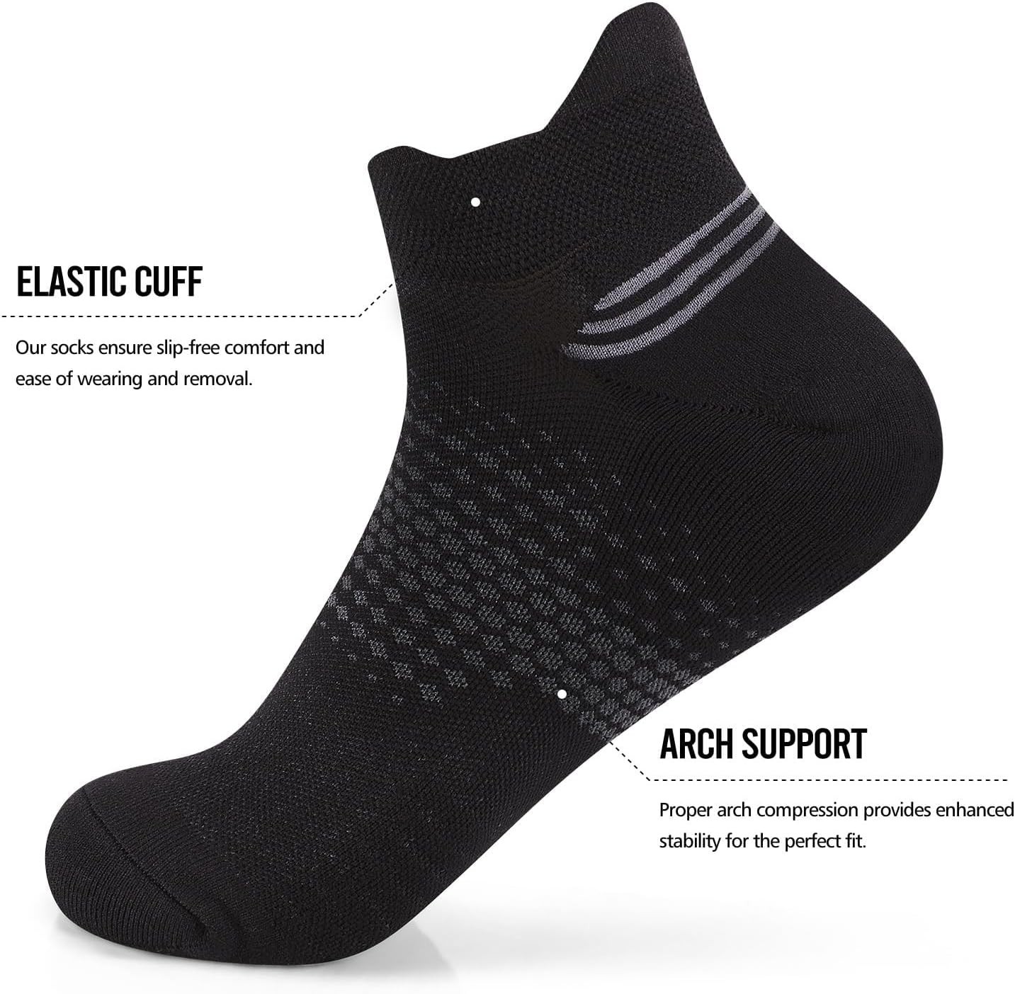 Cushioned Ankle Compression Socks for Women – 6 Pairs in Black, White, Grey
