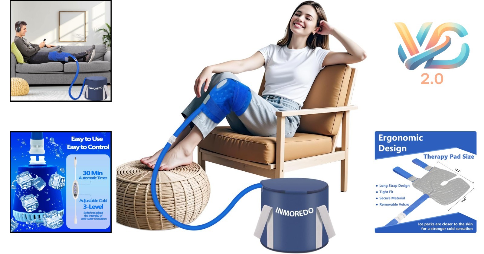 Portable Knee Ice Therapy Machine with Quiet Pump & Compression Pad