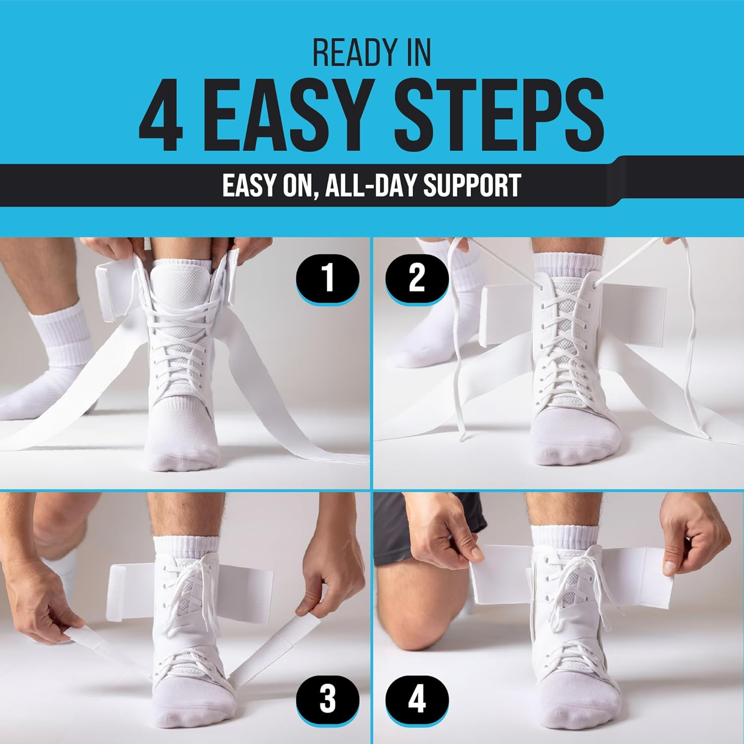 Ankle Brace for Women & Men – Lace up Adjustable Support with Side Stabilizers f