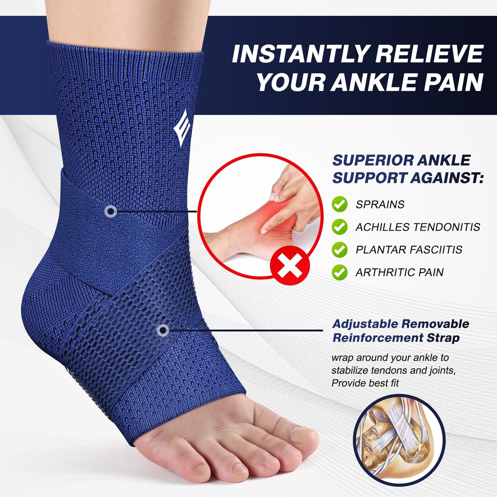 NEENCA Compression Ankle Sleeve with Removable Figure-8 Strap Large, Blue