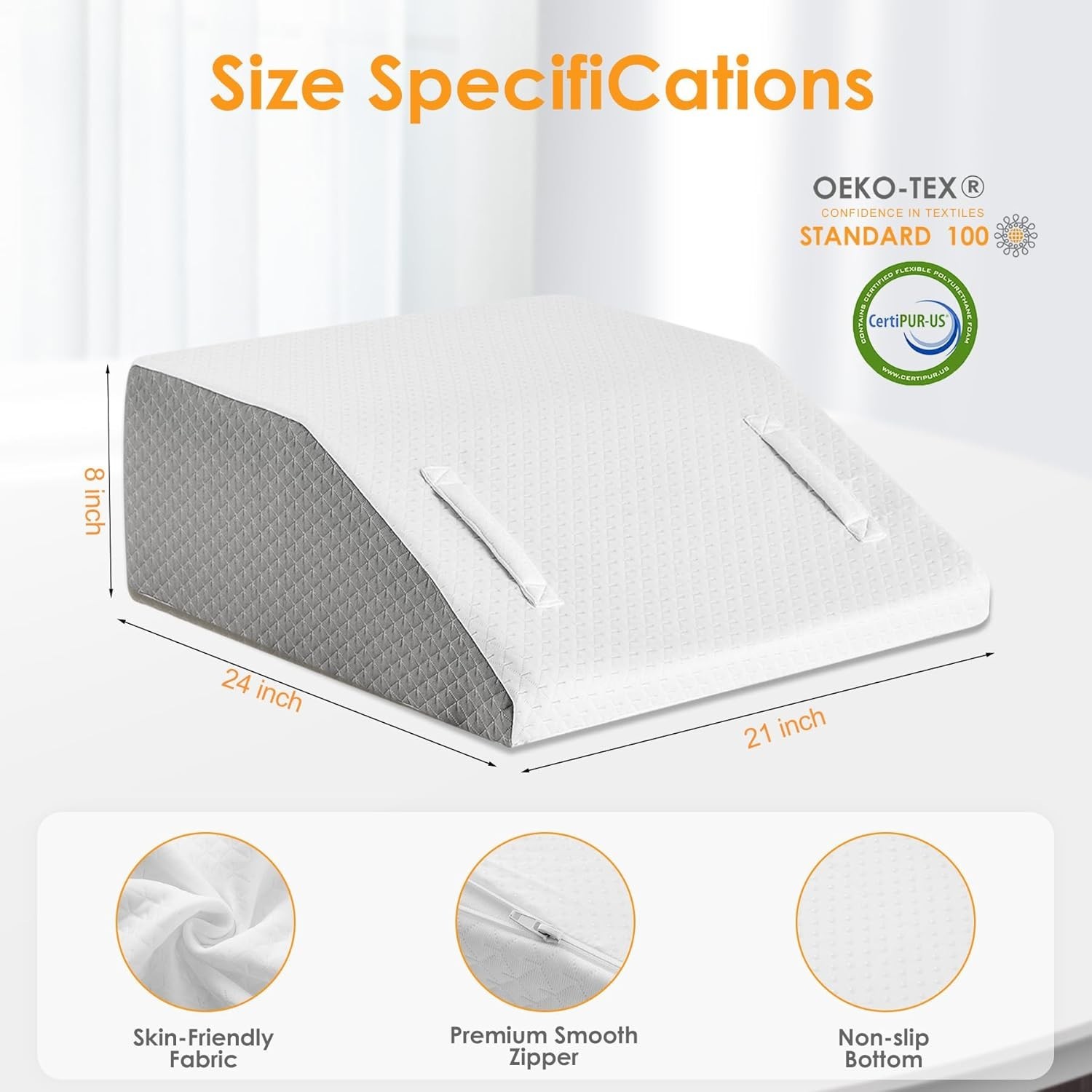 Leg Pillow for Elevation & Support, Flat to top 8 in, Grey & White
